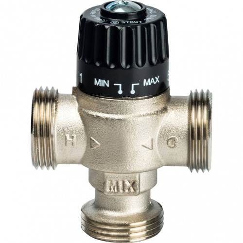 SVM-0125-186525 STOUT Термостатический смесительный клапан для систем отопления и ГВС 1" НР 30-65°С KV 1,8  фото на сайте Велес-СПМ
