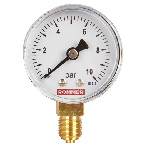 RIM-0010-501008 RIM-0010-501008 Манометр ROMMER радиальный. Корпус Dn 50 мм 1/4", 0...10 бар, кл.2.5  фото на сайте Велес-СПМ