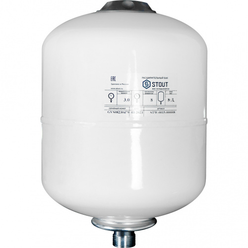 STW-0015-000008 STOUT STW-0015-000008 расширительный бак, для ГВС 8 л. вертикальный (цвет белый)  фото на сайте Велес-СПМ
