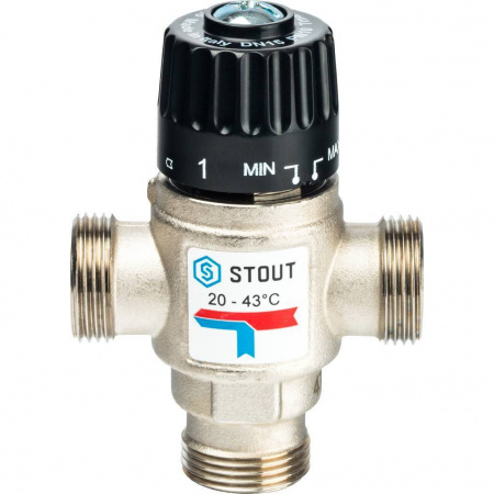 SVM-0120-164320 STOUT Термостатический смесительный клапан для систем отопления и ГВС 3/4" НР 20-43°С KV 1,6  фото на сайте Велес-СПМ