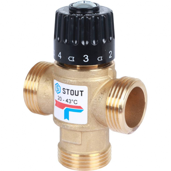 SVM-0120-164325 STOUT Термостатический смесительный клапан для систем отопления и ГВС 1" НР 20-43°С KV 1,6  фото на сайте Велес-СПМ