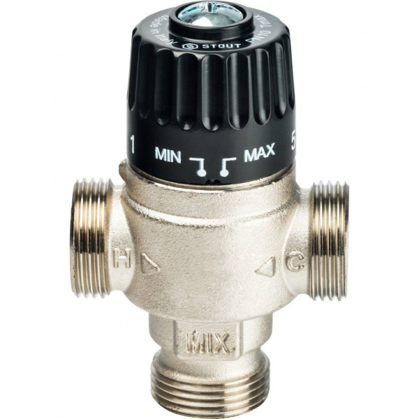 SVM-0125-186520 STOUT Термостатический смесительный клапан для систем отопления и ГВС 3/4" НР 30-65°С KV 1,8  фото на сайте Велес-СПМ