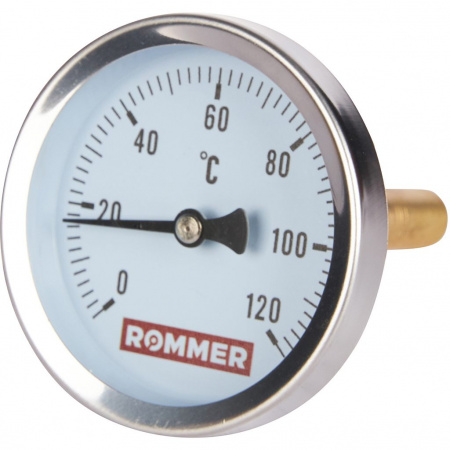 RIM-0001-637515 Термометр ROMMER биметаллический с погружной гильзой. Корпус Dn 63 мм, гильза 75 мм 1/2", 0...120°С  фото на сайте Велес-СПМ