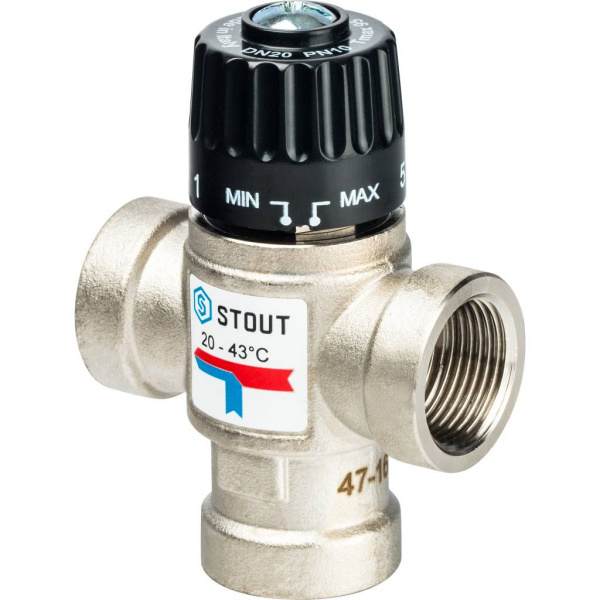 SVM-0110-164320 STOUT Термостатический смесительный клапан для систем отопления и ГВС 3/4" ВР 20-43°С KV 1,6  фото на сайте Велес-СПМ