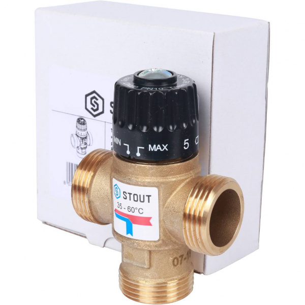 SVM-0120-256025 STOUT Термостатический смесительный клапан для систем отопления и ГВС 1" НР 35-60°С KV 2,5  фото на сайте Велес-СПМ